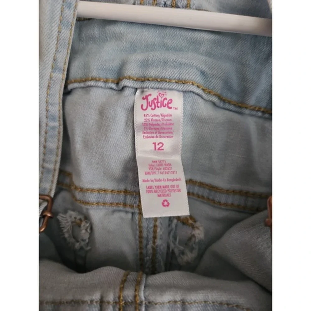 Justice Girls Size 12 Daisy Embroidered Denim Shortalls Light Wash Distressed
